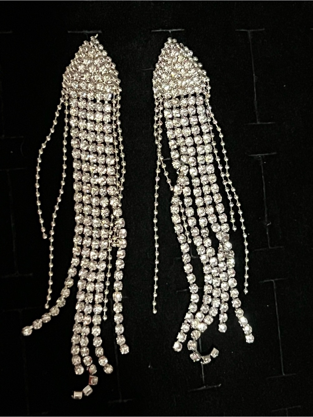 Silver toned CZ Drape Fringe Drop Earrings - Unbranded